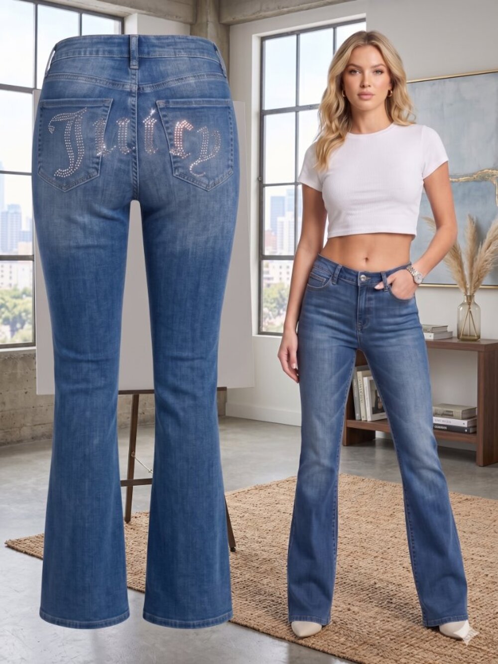 Juicy Couture Rhinestone Logo Flare Jeans - Dark Wash - Size 9/29